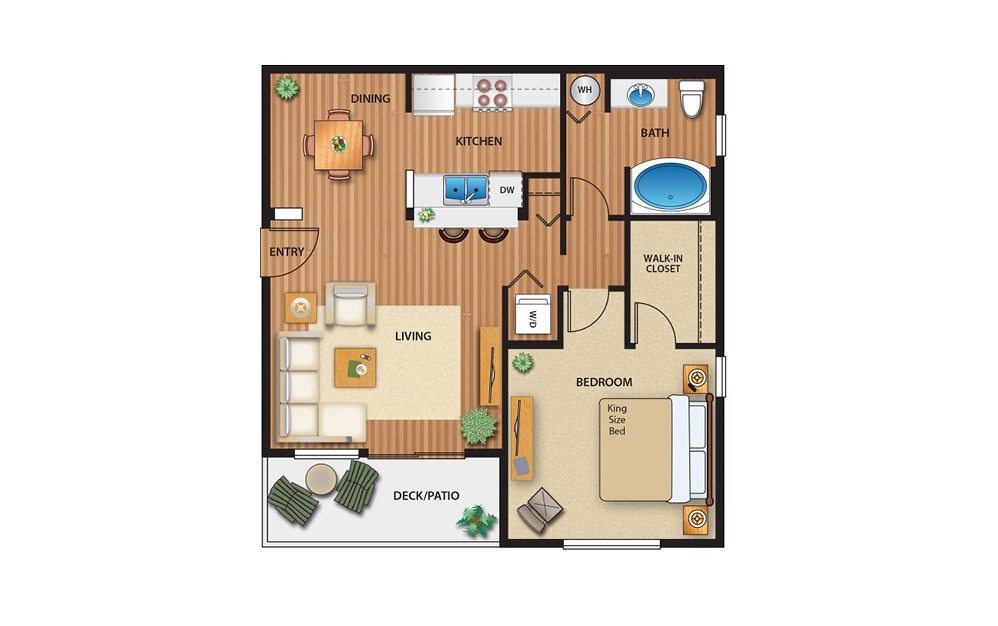 1x1 Flat - 1 bedroom floorplan layout with 1 bath and 720 square feet.